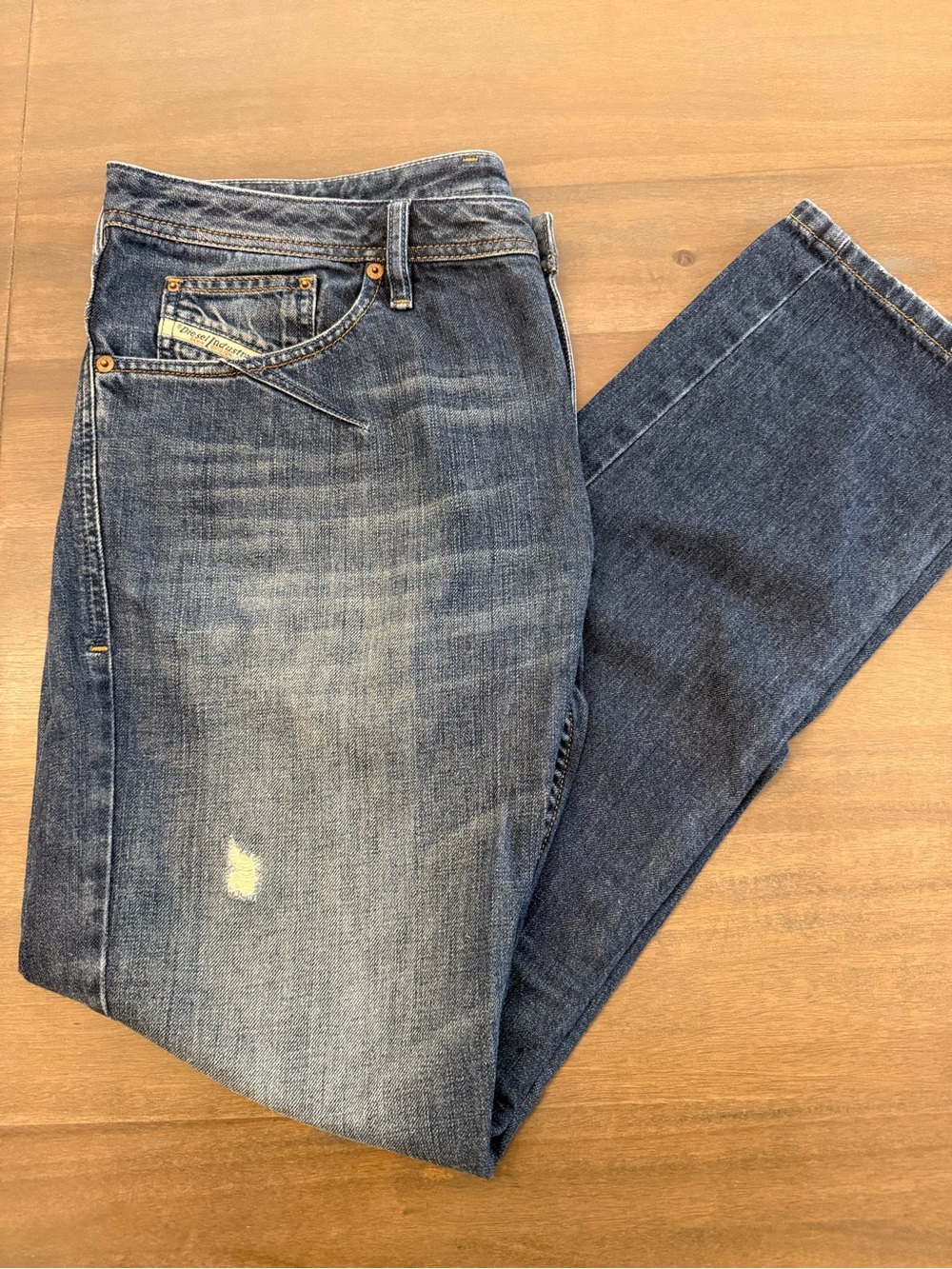 Diesel Men's Straight Dark Blue Washed Jeans